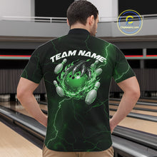 Load image into Gallery viewer, Custom Black And Green Lightning Montrous Flame Bowling Tournament Men Quarter-Zip Team Shirt IPHW11074