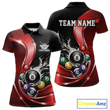 Load image into Gallery viewer, Custom Black And Red Flame Billiard Women Polo Shirts, Billiard Team Jerseys IPHW11343