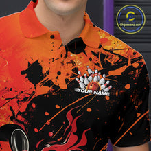 Load image into Gallery viewer, Custom Red Orange Flame Bowling Men Polo Shirts, Splatter Bowling Team Tournament Shirt IPHW9932