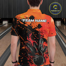 Load image into Gallery viewer, Custom Red Orange Flame Bowling Men Polo Shirts, Splatter Bowling Team Tournament Shirt IPHW9932