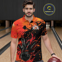 Load image into Gallery viewer, Custom Red Orange Flame Bowling Men Polo Shirts, Splatter Bowling Team Tournament Shirt IPHW9932