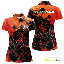 Load image into Gallery viewer, Custom Red Orange Flame Bowling Women Polo Shirts, Splatter Bowling Team Tournament Shirt IPHW9932