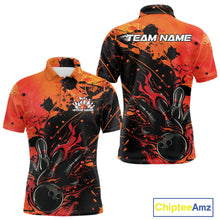 Load image into Gallery viewer, Custom Red Orange Flame Bowling Men Polo Shirts, Splatter Bowling Team Tournament Shirt IPHW9932