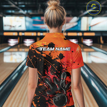 Load image into Gallery viewer, Custom Red Orange Flame Bowling Women Quarter-Zip  Splatter Bowling Tournament Shirt IPHW9932