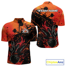 Load image into Gallery viewer, Custom Red Orange Flame Bowling Men Quarter-Zip Shirts, Splatter Bowling Team Tournament Shirt IPHW9932