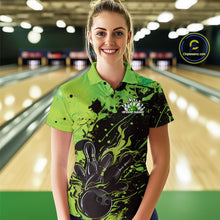 Load image into Gallery viewer, Custom Green Flame Bowling Women Polo Shirts, Splatter Bowling Team Tournament Shirt IPHW9934