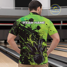 Load image into Gallery viewer, Custom Green Flame Bowling Men Quarter-Zip Shirts, Splatter Bowling Team Tournament Shirt IPHW9934