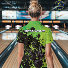 Load image into Gallery viewer, Custom Green Flame Bowling Women Quarter-Zip Shirt, Splatter Bowling Team Shirt IPHW9934