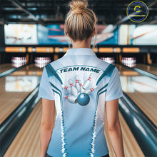 Load image into Gallery viewer, Custom Blue Bowling Team Jerseys, Bowling Uniform Bowling League Polo Shirts For Women IPHW9935