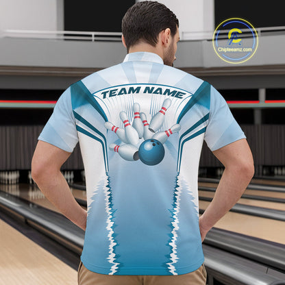 Custom Blue Bowling Team Jerseys, Bowling Uniform Bowling League Quarter-Zip Shirts For Men IPHW9935