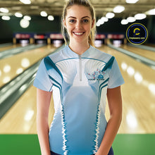 Load image into Gallery viewer, Custom Blue Bowling Team Jerseys, Bowling Uniform Bowling League Women Quarter-Zip Shirts IPHW9935