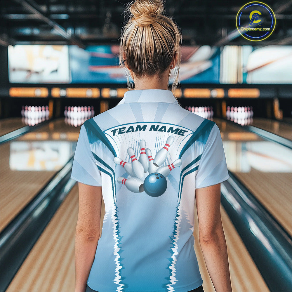 Custom Blue Bowling Team Jerseys, Bowling Uniform Bowling League Women Quarter-Zip Shirts IPHW9935