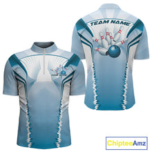 Load image into Gallery viewer, Custom Blue Bowling Team Jerseys, Bowling Uniform Bowling League Quarter-Zip Shirts For Men IPHW9935