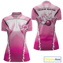 Load image into Gallery viewer, Custom Pink Bowling Team Jerseys, Bowling Uniform Bowling League Women Quarter-Zip Shirts IPHW9936