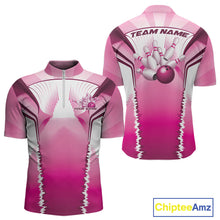 Load image into Gallery viewer, Custom Pink Bowling Team Jerseys, Bowling Uniform Bowling League Quarter-Zip Shirts For Men IPHW9936