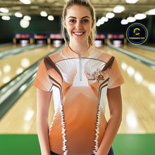 Load image into Gallery viewer, Custom Orange Bowling Team Jersey, Bowling Uniform Bowling League Women Quarter-Zip Shirt IPHW9937