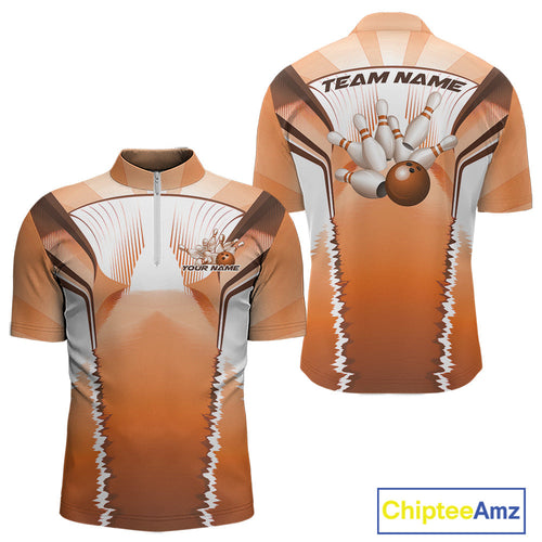 Custom Orange Bowling Team Jerseys, Bowling Uniform Bowling League Quarter-Zip Shirts For Men IPHW9937