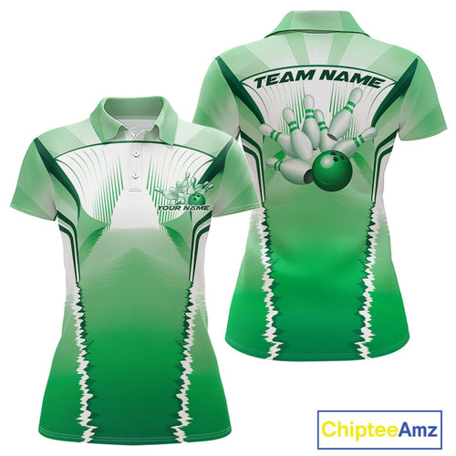 Custom Green Bowling Team Jerseys, Bowling Uniform Bowling League Polo Shirts For Women IPHW9938