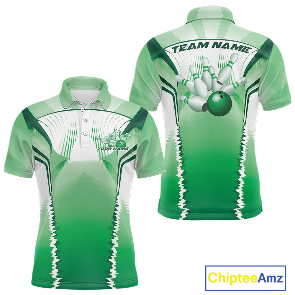 Custom Green Bowling Team Jerseys, Bowling Uniform Bowling League Polo Shirts For Men IPHW9938