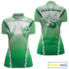 Load image into Gallery viewer, Custom Green Bowling Team Jersey, Bowling Uniform Bowling League Women Quarter-Zip Shirts IPHW9938