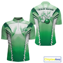 Load image into Gallery viewer, Custom Green Bowling Team Jerseys, Bowling Uniform Bowling League Quarter-Zip Shirts For Men IPHW9938