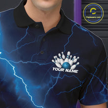 Load image into Gallery viewer, Custom Blue Lightning Cobra Bowling Men Polo Shirt, Bowling Tournament Team Shirt IPHW11076