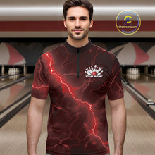 Load image into Gallery viewer, Custom Red Lightning Cobra Bowling Men Quarter-Zip Shirt, Bowling Tournament Team Shirt IPHW11077