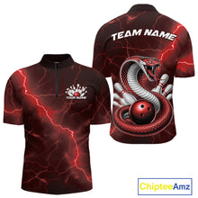 Load image into Gallery viewer, Custom Red Lightning Cobra Bowling Men Quarter-Zip Shirt, Bowling Tournament Team Shirt IPHW11077