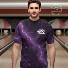 Load image into Gallery viewer, Custom Purple Lightning Cobra Bowling Men Quarter-Zip Shirt, Bowling Tournament Team Shirt IPHW11078