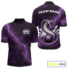 Load image into Gallery viewer, Custom Purple Lightning Cobra Bowling Men Quarter-Zip Shirt, Bowling Tournament Team Shirt IPHW11078