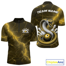Load image into Gallery viewer, Custom Yellow Lightning Cobra Bowling Men Quarter-Zip Shirt, Bowling Tournament Team Shirt IPHW11079