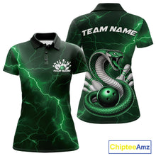 Load image into Gallery viewer, Custom Green Lightning Cobra Bowling Women Polo Shirt, Bowling Tournament Team Shirt IPHW11080