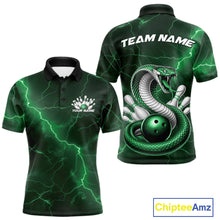 Load image into Gallery viewer, Custom Green Lightning Cobra Bowling Men Polo Shirt, Bowling Tournament Team Shirt IPHW11080