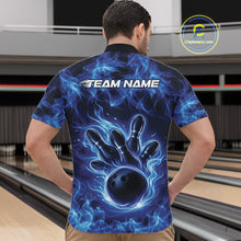 Load image into Gallery viewer, Custom Blue Flame Bowling Men Quarter-Zip Team Shirt, Bowling Tournament Shirt IPHW11081