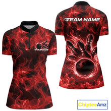 Load image into Gallery viewer, Custom Red Flame Bowling Women Quarter-Zip Team Shirt, Bowling Tournament Shirt IPHW11083