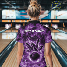 Load image into Gallery viewer, Custom Purple Flame Bowling Women Quarter-Zip Team Shirt, Bowling Tournament Shirt IPHW11084