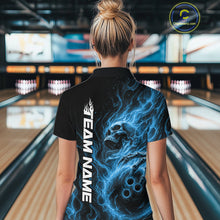 Load image into Gallery viewer, Custom Blue Flame Skull Bowling Women Quarter-Zip Shirts, Halloween Team Bowling Outfit IPHW11388