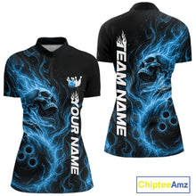Load image into Gallery viewer, Custom Blue Flame Skull Bowling Women Quarter-Zip Shirts, Halloween Team Bowling Outfit IPHW11388