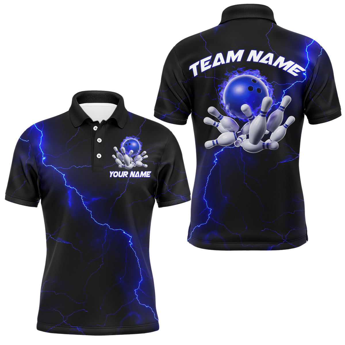 Blue Thunder Lightning Flame Bowling Ball Custom Bowling Team Shirts For Men And Women Bowlers IPHW6716