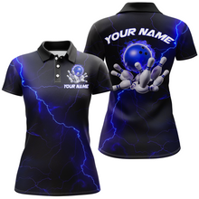 Load image into Gallery viewer, Blue Thunder Lightning Flame Bowling Ball Custom Bowling Team Shirts For Women Bowlers IPHW6716