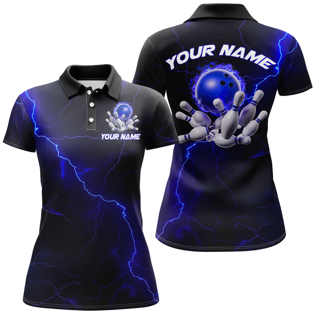 Blue Thunder Lightning Flame Bowling Ball Custom Bowling Team Shirts For Women Bowlers IPHW6716