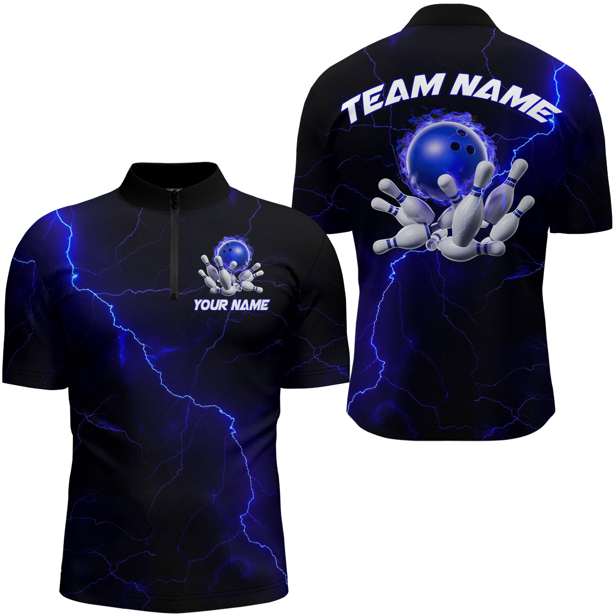 Blue Thunder Lightning Flame Bowling Ball Custom Bowling Team Shirts For Men And Women Bowlers IPHW6716