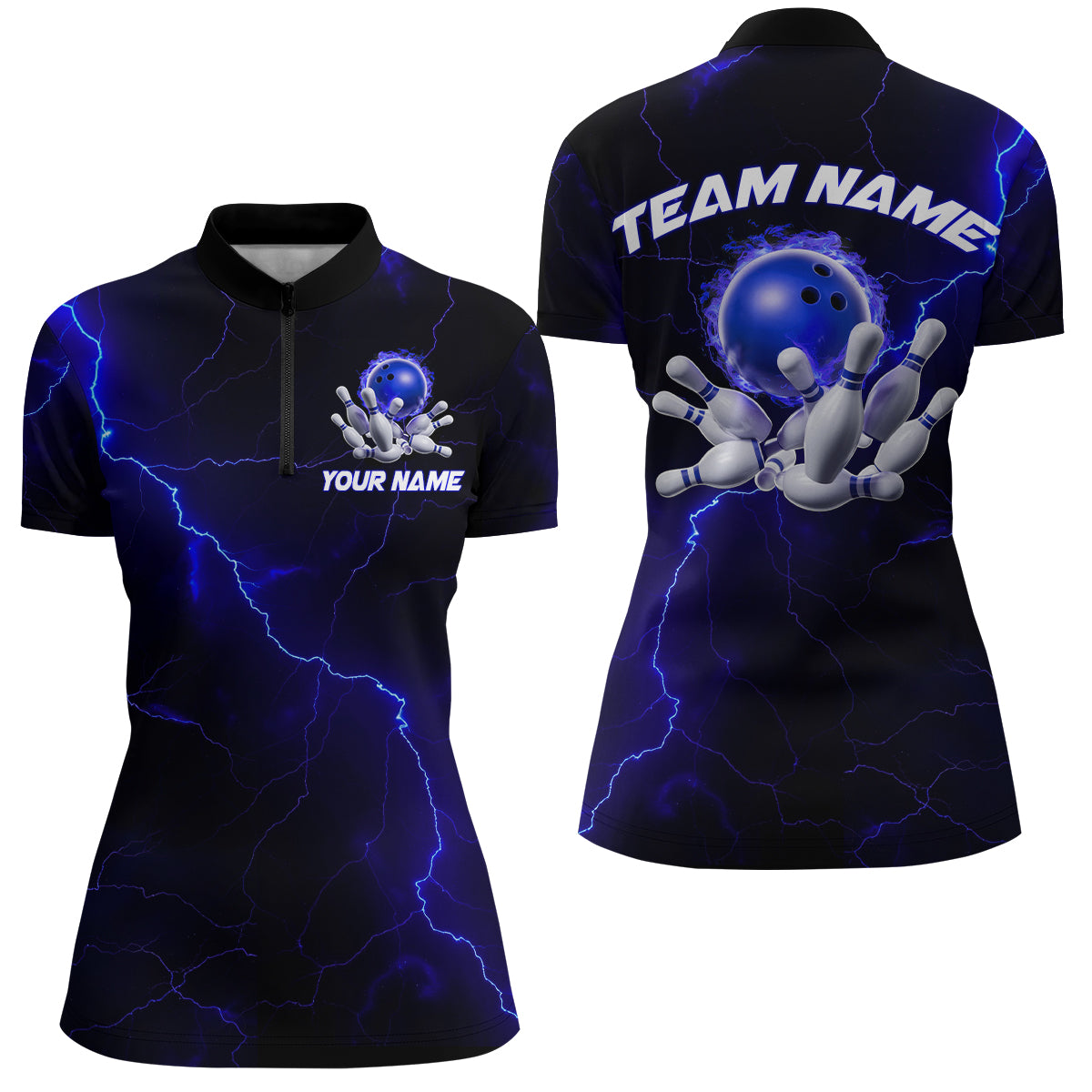 Blue Thunder Lightning Flame Bowling Ball Custom Bowling Team Shirts For Women Bowlers IPHW6716