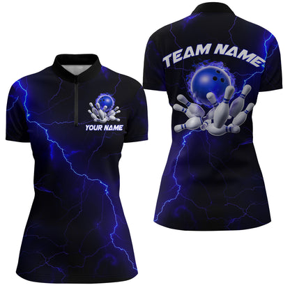 Blue Thunder Lightning Flame Bowling Ball Custom Bowling Team Shirts For Women Bowlers IPHW6716