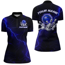 Load image into Gallery viewer, Blue Thunder Lightning Flame Bowling Ball Custom Bowling Team Shirts For Women Bowlers IPHW6716