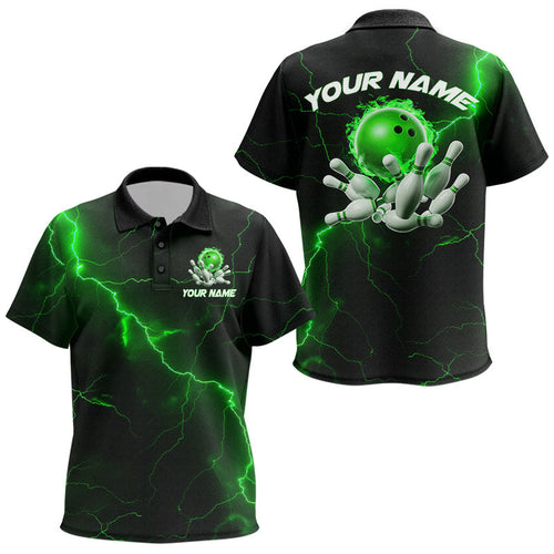 Green Thunder Lightning Flame Bowling Ball Custom Bowling Team Polo Shirts For Kid IPHW6717