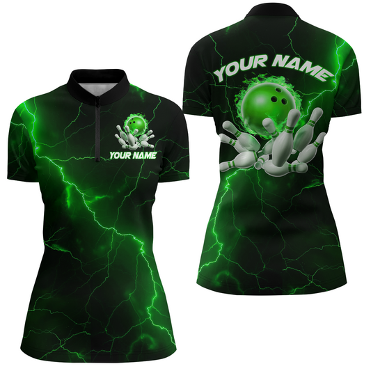 Green Thunder Lightning Flame Bowling Ball Custom Bowling Team Shirts For Women Bowlers IPHW6717