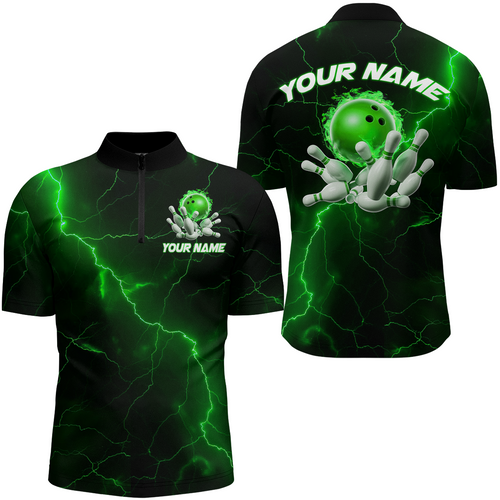 Green Thunder Lightning Flame Bowling Ball Custom Bowling Team Shirts For Men And Women Bowlers IPHW6717
