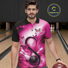 Load image into Gallery viewer, Custom Hope Pink Ribbon Butterfly Bowling Men Team Shirt,Breast Cancer Bowling Shirt IPHW11116