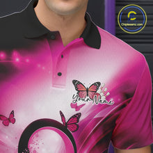 Load image into Gallery viewer, Custom Hope Pink Ribbon Butterfly Bowling Men Team Shirt,Breast Cancer Bowling Shirt IPHW11116